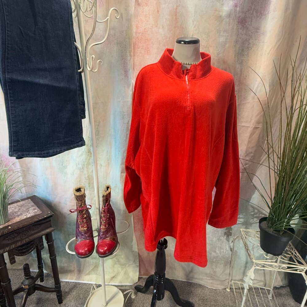 πWoman Within Ferrari Red Microfleece Quarter-Zip Pullover 5X 38/40 - Picture 2 of 12